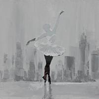 Karo-art Schilderij -Handgeschilderd - Ballerina in zwart wit - 100x100cm