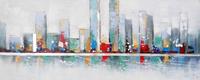 Karo-art Schilderij - Handgeschilderd - Skyline 4, 150x60cm