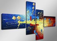 Karo-art Schilderij - Abstract, Blauw/Geel, 160X70cm, 4luik