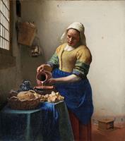 Karo-art Johannes Vermeer - Het melkmeisje 90x100cm, Rijksmuseum, premium print, print op canvas