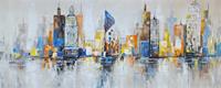 Karo-art Schilderij - Handgeschilderd - Skyline 8, 150x60cm