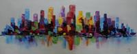 Karo-art Schilderij - Handgeschilderd - Skyline 5, 150x60cm