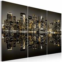 Karo-art Schilderij - New York City - Gouden Gloed, 3luik, premium print