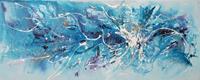 Karo-art Schilderij - Handgeschilderd - Abstract in blauw 150x60cm