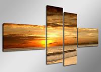 Karo-art Schilderij - Zon, Zee, Strand, Oranje, 160X70cm, 4luik