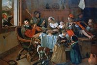 Karo-art Schilderij - Vrolijk huisgezin, Jan Steen