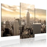 Karo-art Schilderij - New York City - Ochtendgloren, Beige, 3luik, premium print