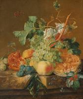 Karo-art Jan van Huysum - Stilleven met fruit 70x90cm, Rijksmuseum, premium print, print op canvas