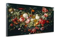 Karo-art Schilderij - Slinger van bloemen en fruit, Jan Davidsz de Heem , print op canvas