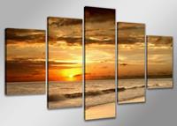 Karo-art Schilderij - Beautiful Sunset, Oranje, 200X100cm, 5luik