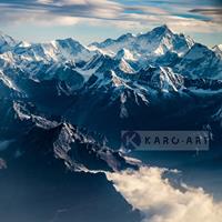 Karo-art Schilderij - Himalaya , Blauw wit, 3 maten , Wanddecoratie