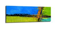 Karo-art Schilderij - Abstract in blauw en groen 120x40cm. Print van handgeschilderd