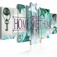 Karo-art Schilderij - Home Sweet Home - , Mintgroen , 5 luik