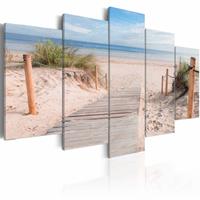 Karo-art Schilderij - Noordzee, 5luik , blauw beige , wanddecoratie , premium print op canvas