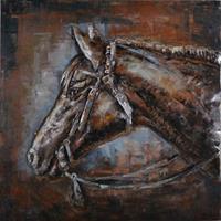 Karo-art Schilderij - Metaalschilderij - Paard, 80x80cm