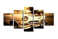 Karo-art Schilderij - Oldtimer Cadillac, Bruin, 160X80cm, 5luik