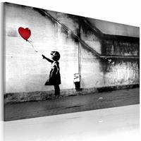 Karo-art Schilderij - Banksy - Meisje met Ballon, Zwart-Wit 60x40cm , wanddecoratie , premium print op canvas