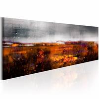 Karo-art Schilderij - Herfst Veld , rood grijs , wanddecoratie , premium print op canvas