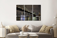 Karo-art Schilderij - Brooklyn Bridge in de avond, NYC, 120x80cm, 3 luik, premium print