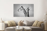 Karo-art Schilderij - Giraffen zwart/wit, 120x80cm, 3 luik, premium print