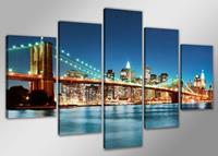 Karo-art Schilderij - Skyline New York, Blauw 200X100cm, 5luik