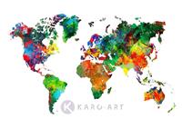 Karo-art Schilderij - Wereldkaart in kleuren, multikleur, 3 maten , Wanddecoratie , Premium print