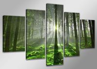 Karo-art Schilderij - Bos XXL, Groen, 200X100cm, 5luik