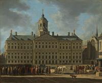 Karo-art Schilderij - Gerrit Adriaensz. Berckheyde, Het stadhuis op de Dam in Amsterdam, 1672, 90x70cm