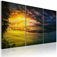 Karo-art Schilderij - Land van de Rijzende Zon, 3luik , wanddecoratie , premium print op canvas