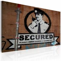 Karo-art Schilderij - Banksy - Secured, 40x60cm , wanddecoratie , premium print op canvas