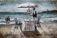 Karo-art Schilderij - Metaalschilderij - Diner op het strand, 120x80cm