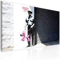 Karo-art Schilderij - Banksy - Politie met roze hond, 40x60cm , wanddecoratie , premium print op canvas