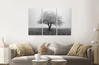 Karo-art Schilderij - Eenzame boom in zwart/wit, 120x80cm, 3 luik, premium print