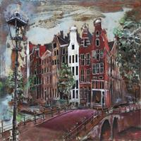 Karo-art Schilderij - Metaalschilderij - Amsterdamse Grachten, 100x100