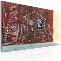 Karo-art Schilderij - Banksy - Huisarrest, 40x60cm , wanddecoratie , premium print op canvas