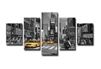 Karo-art Schilderij - New York Taxi, Grijs/Geel,160X80cm, 5luik