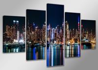 Karo-art Schilderij - USA New York Night, 200X100cm, 5luik