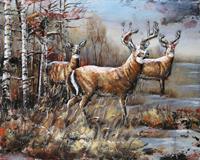 Karo-art Schilderij - Metaalschilderij - Herten in het bos, 120x80cm