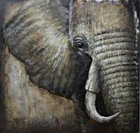 Karo-art Schilderij - metaalschilderij -Olifant 100x100cm