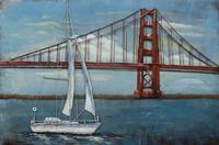 Karo-art Schilderij - Metaalschilderij - Golden Gate Bridge, 120x80cm