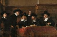 Karo-art Rembrandt van Rijn - De Staalmeesters 90x60cm, Rijksmuseum, premium print, print op canvas, oude meester