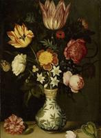 Karo-art Ambrosius Bosschaert, Stilleven met bloemen in een Wan-li vaas 60x90cm, Rijksmuseum, print op canvas, premium print, oude meester