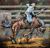 Karo-art Schilderij - metaalschilderij -Rodeo I , 100x100cm