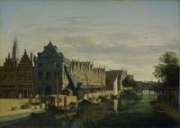 Karo-art Gerrit Adriaensz Berckheyde, de waag en de kraan aan het Spaarne, Haarlem 90x60cm, Rijksmuseum, oude meester, print op canvas, premium print