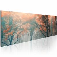 Karo-art Schilderij - Herfst Mist , oranje grijs , wanddecoratie , premium print op canvas