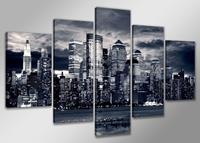 Karo-art Schilderij - Skyline van New York. Grijs, 160X80cm, 5luik