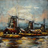 Karo-art Schilderij - metaalschilderij -Hollandse Molens 100x100cm