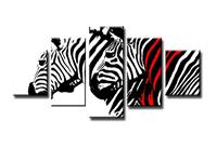 Karo-art Schilderij - Zebra, Zwart-Wit/Rood, 160X80cm, 5luik