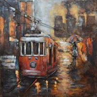 Karo-art Schilderij - Metaalschilderij - Met de metro, 100x100cm