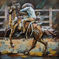 Karo-art Schilderij - metaalschilderij -Rodeo II , 100x100cm